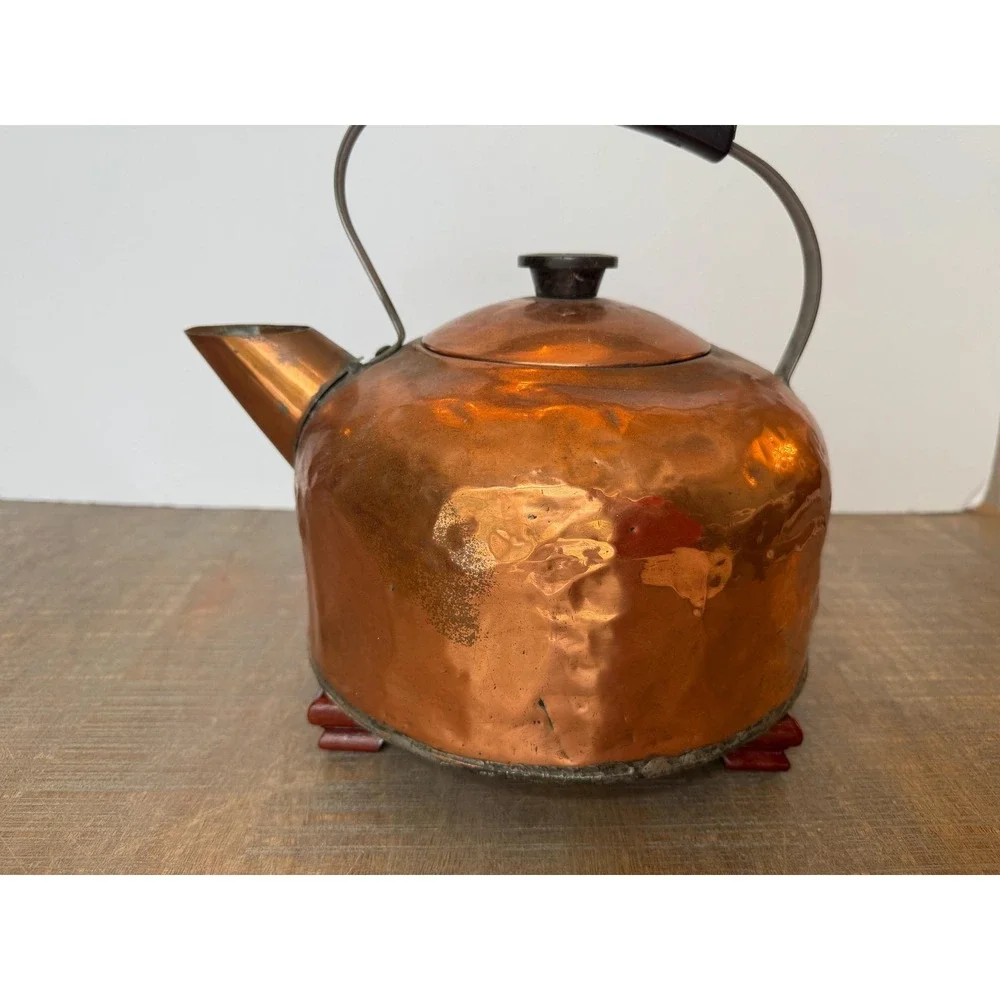Large Vintage Rever Ware Copper Tea Kettle or Teapot 1930's made in Rome NY